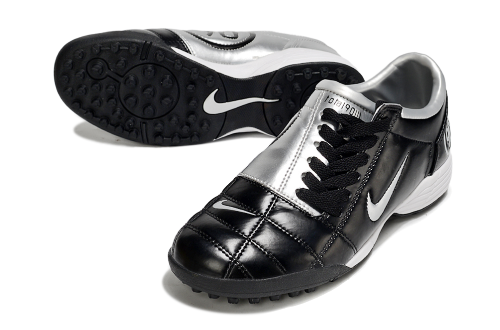 T90 Series MD Turf Soccer Shoes with Grass Spikes - Silver/Black/White