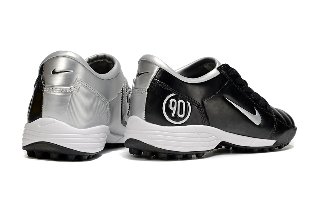 T90 Series MD Turf Soccer Shoes with Grass Spikes - Silver/Black/White