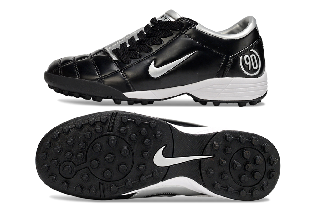 T90 Series MD Turf Soccer Shoes with Grass Spikes - Silver/Black/White