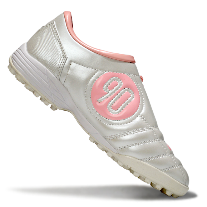 T90 Series MD Turf Soccer Shoes with Grass Spikes - Silver/Pink/White