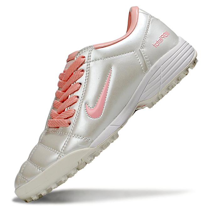 T90 Series MD Turf Soccer Shoes with Grass Spikes - Silver/Pink/White