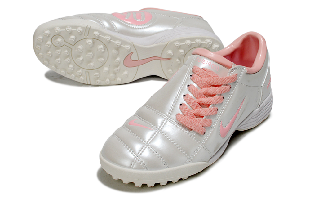 T90 Series MD Turf Soccer Shoes with Grass Spikes - Silver/Pink/White