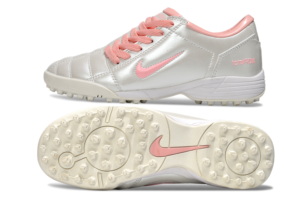 T90 Series MD Turf Soccer Shoes with Grass Spikes - Silver/Pink/White