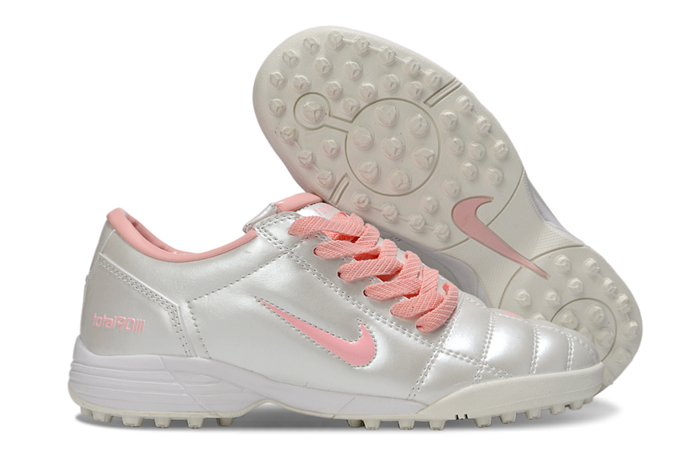 T90 Series MD Turf Soccer Shoes with Grass Spikes - Silver/Pink/White