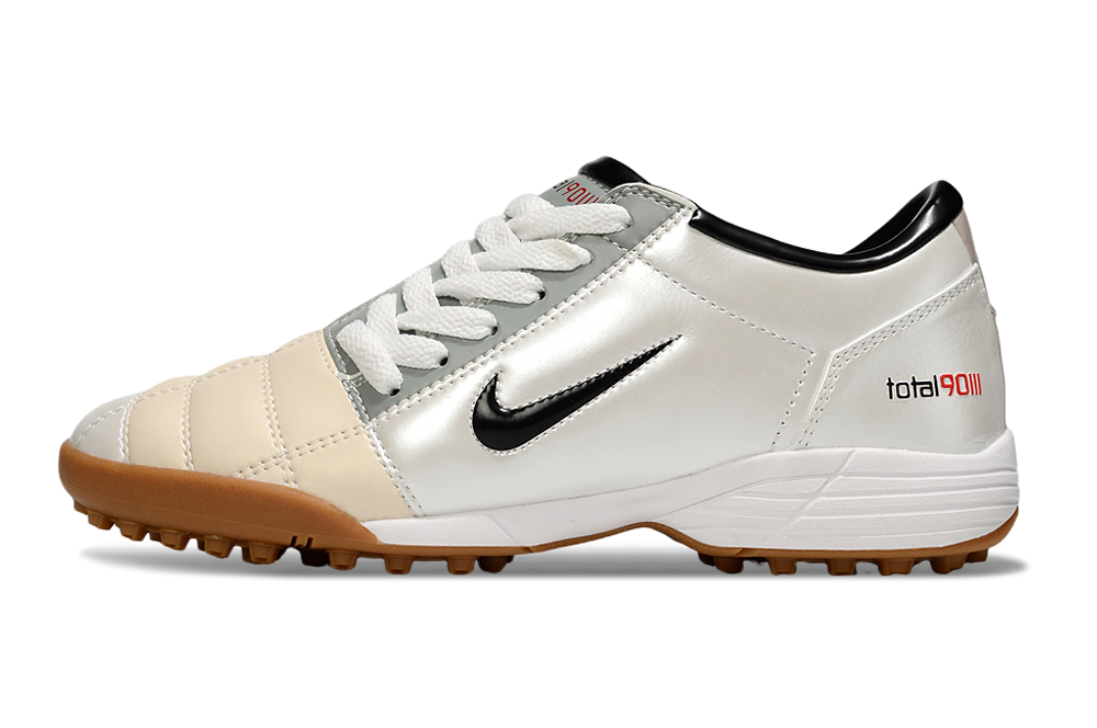 T90 Series MD Turf Soccer Shoes with Grass Spikes - White/Black/Gum Light Brown
