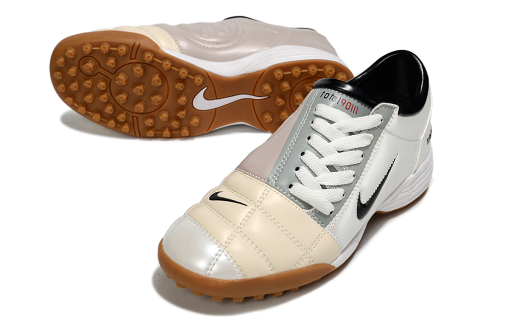 T90 Series MD Turf Soccer Shoes with Grass Spikes - White/Black/Gum Light Brown