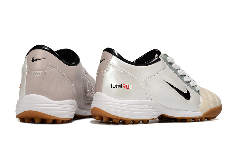 T90 Series MD Turf Soccer Shoes with Grass Spikes - White/Black/Gum Light Brown