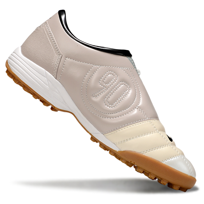 T90 Series MD Turf Soccer Shoes with Grass Spikes - White/Black/Gum Light Brown