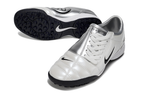 T90 Series MD Turf Soccer Shoes with Grass Spikes - White/Metallic Silver/Black