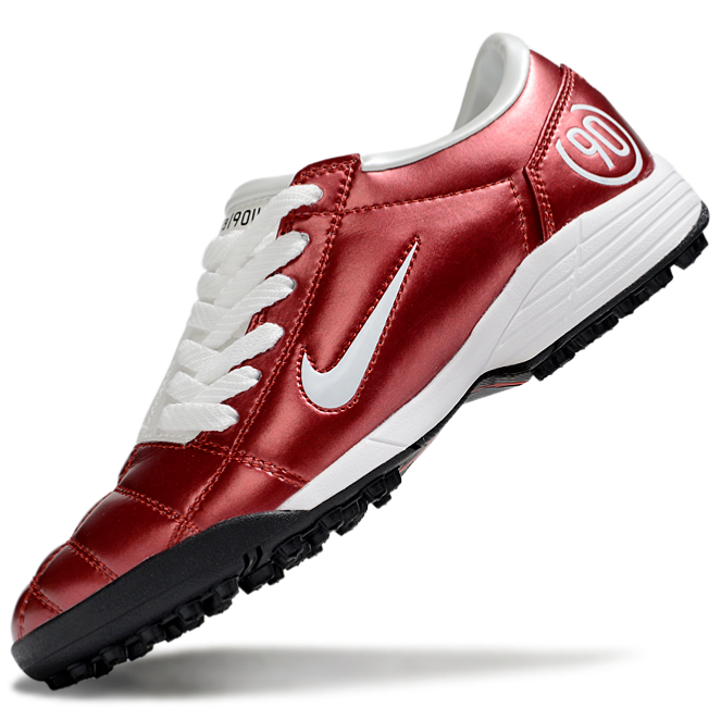 T90 Series MD Turf Soccer Shoes with Grass Spikes - White/Wine Red/Black