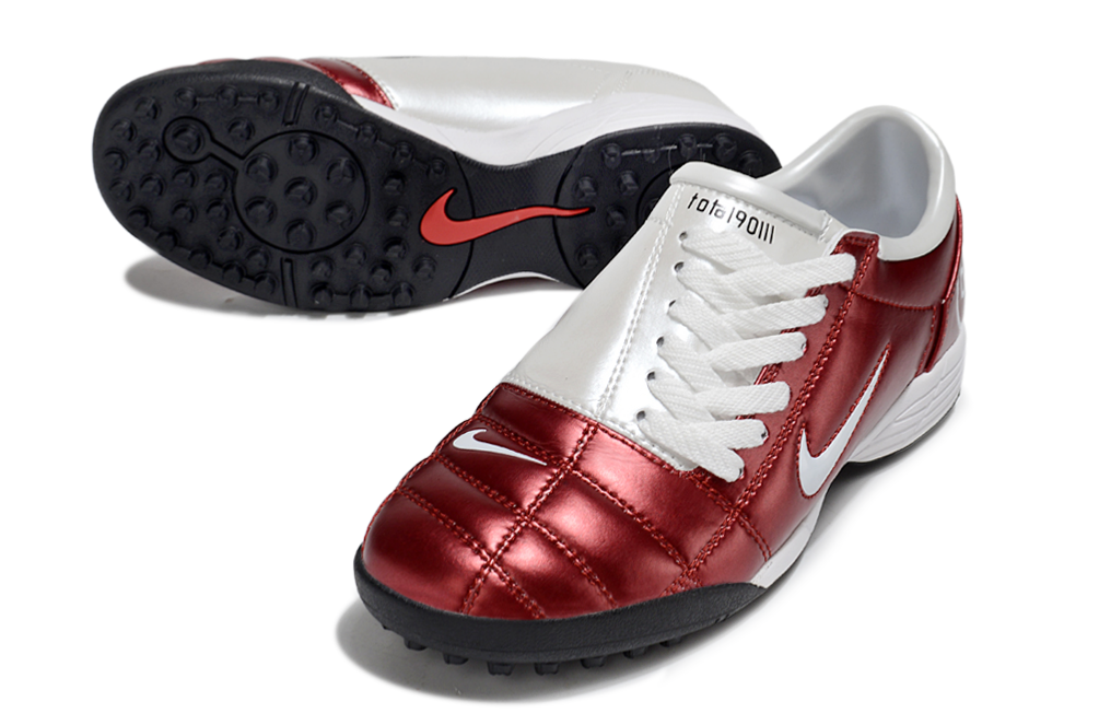 T90 Series MD Turf Soccer Shoes with Grass Spikes - White/Wine Red/Black