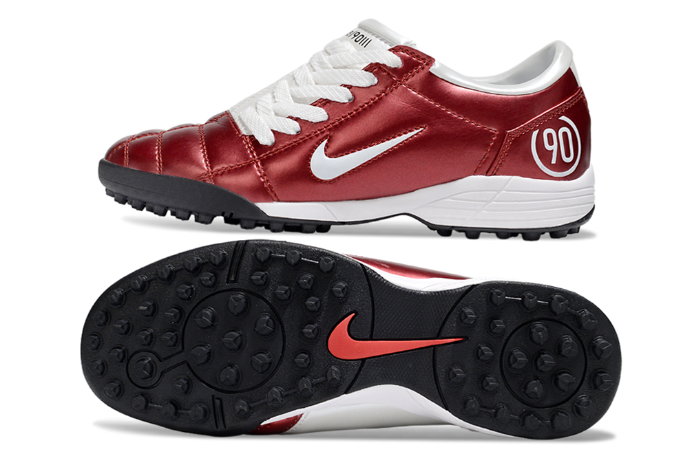 T90 Series MD Turf Soccer Shoes with Grass Spikes - White/Wine Red/Black