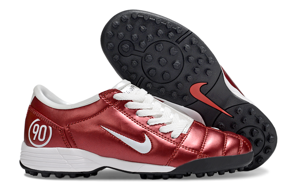 T90 Series MD Turf Soccer Shoes with Grass Spikes - White/Wine Red/Black