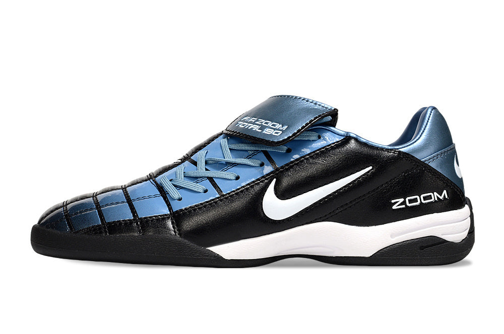 T90 Series Reverse Tongue Microfiber Indoor Flat Turf TF Soccer Shoes - Black/Blue/White