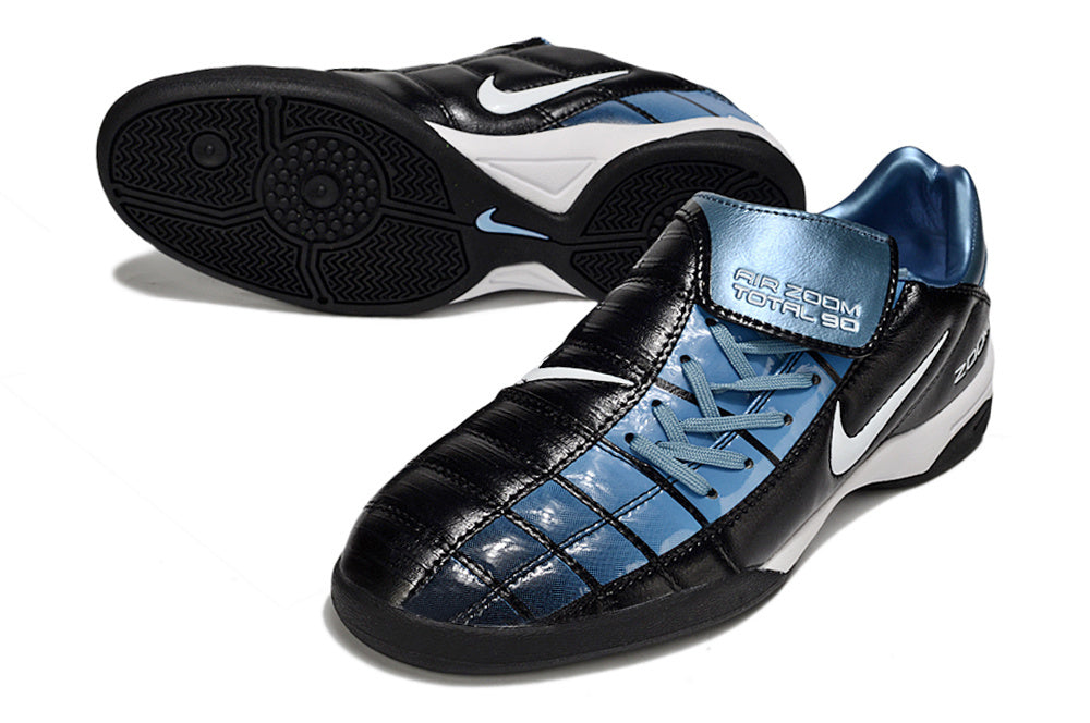 T90 Series Reverse Tongue Microfiber Indoor Flat Turf TF Soccer Shoes - Black/Blue/White