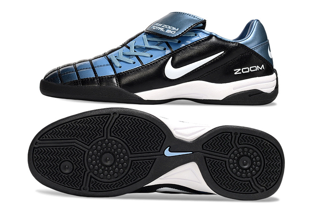 T90 Series Reverse Tongue Microfiber Indoor Flat Turf TF Soccer Shoes - Black/Blue/White