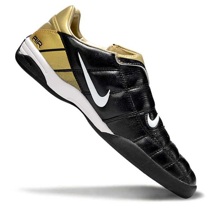 T90 Series Reverse Tongue Microfiber Indoor Flat Turf TF Soccer Shoes - Black/Gold/White