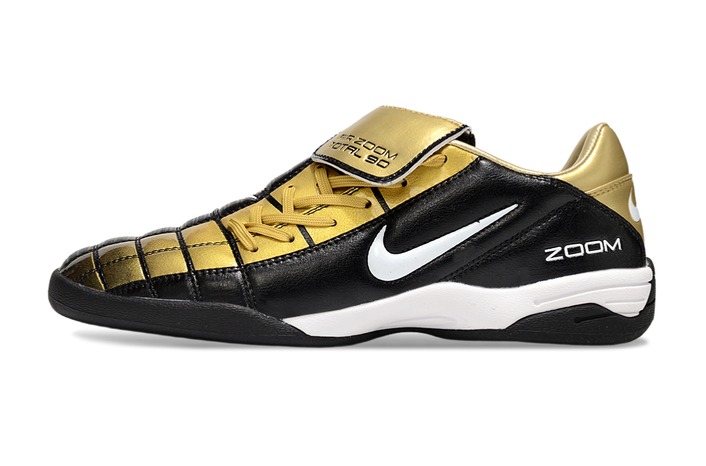T90 Series Reverse Tongue Microfiber Indoor Flat Turf TF Soccer Shoes - Black/Gold/White