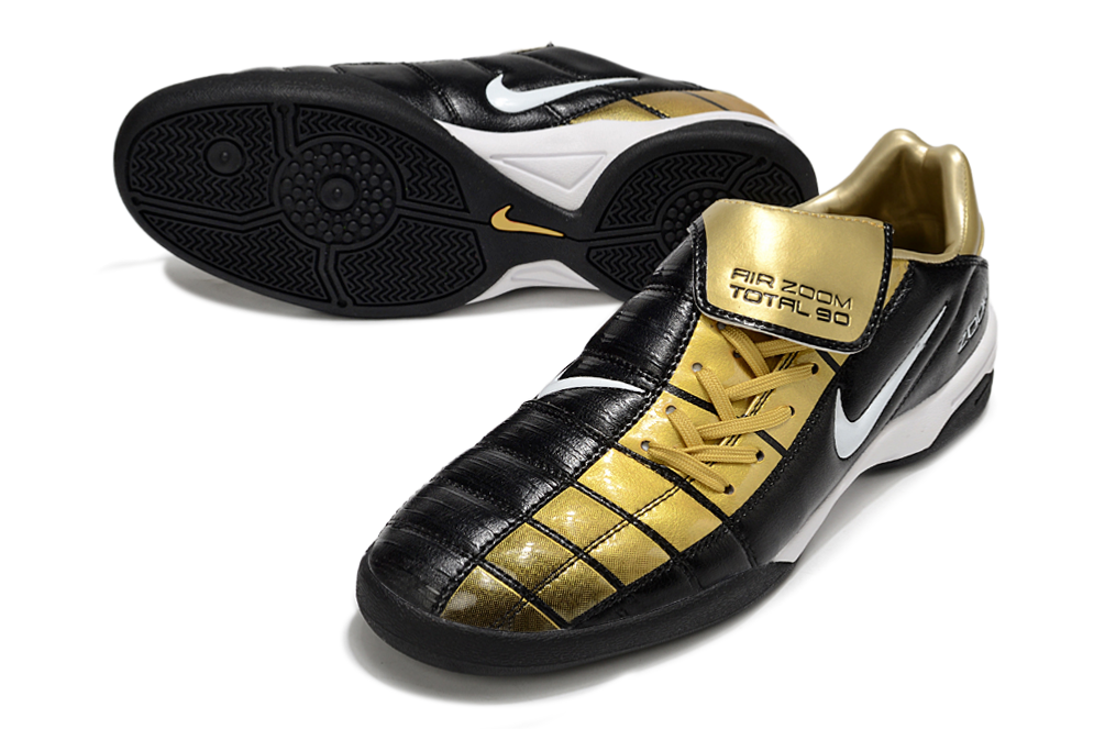T90 Series Reverse Tongue Microfiber Indoor Flat Turf TF Soccer Shoes - Black/Gold/White