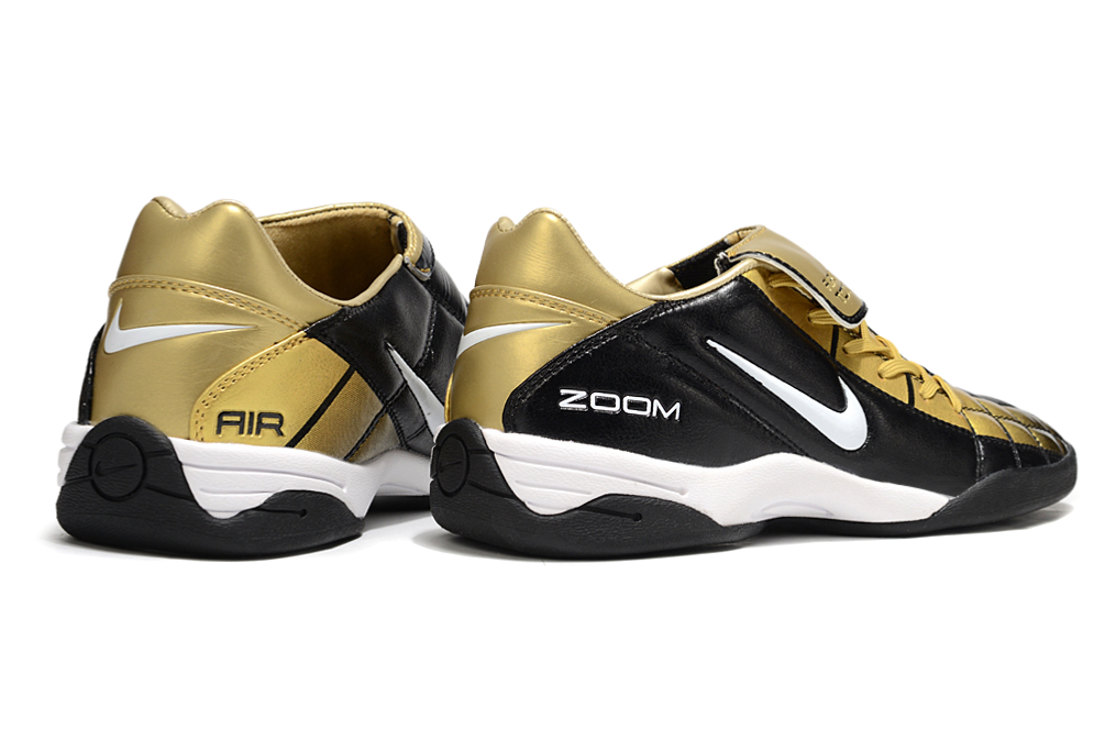 T90 Series Reverse Tongue Microfiber Indoor Flat Turf TF Soccer Shoes - Black/Gold/White