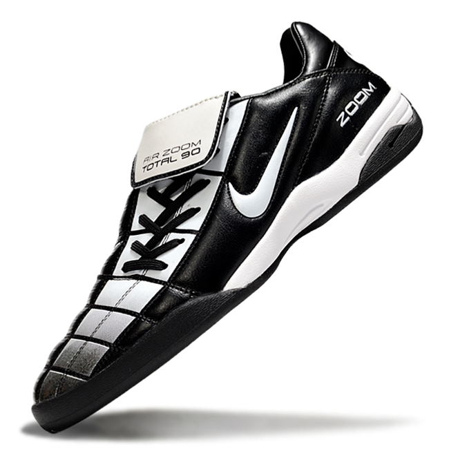 T90 Series Reverse Tongue Microfiber Indoor Flat Turf TF Soccer Shoes - Black/Metallic Silver/White