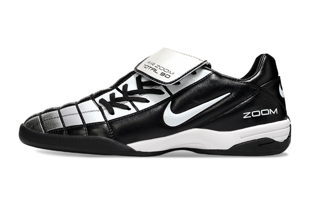 T90 Series Reverse Tongue Microfiber Indoor Flat Turf TF Soccer Shoes - Black/Metallic Silver/White