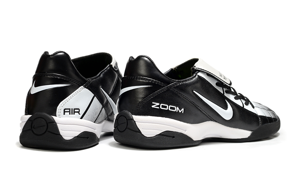 T90 Series Reverse Tongue Microfiber Indoor Flat Turf TF Soccer Shoes - Black/Metallic Silver/White