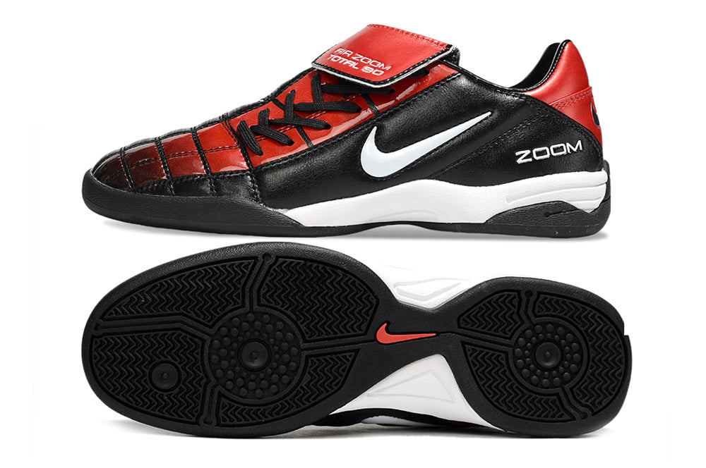 T90 Series Reverse Tongue Microfiber Indoor Flat Turf TF Soccer Shoes - Black/Red/White
