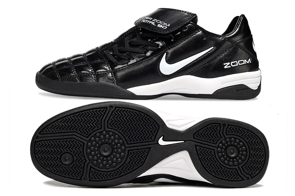 T90 Series Reverse Tongue Microfiber Indoor Flat Turf TF Soccer Shoes - Black/White