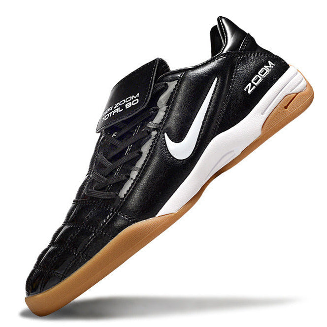 T90 Series Reverse Tongue Microfiber Indoor Flat Turf TF Soccer Shoes - Black/White/Brown
