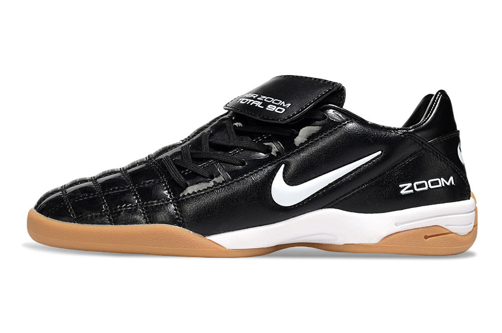 T90 Series Reverse Tongue Microfiber Indoor Flat Turf TF Soccer Shoes - Black/White/Brown