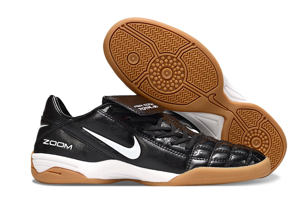T90 Series Reverse Tongue Microfiber Indoor Flat Turf TF Soccer Shoes - Black/White/Brown