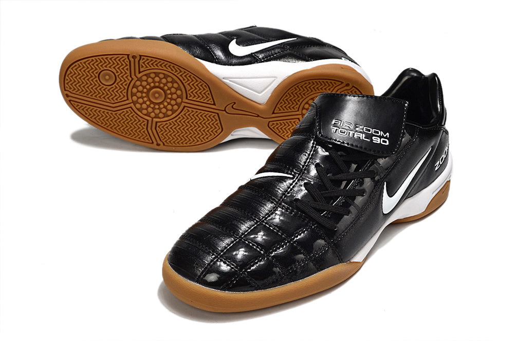 T90 Series Reverse Tongue Microfiber Indoor Flat Turf TF Soccer Shoes - Black/White/Brown
