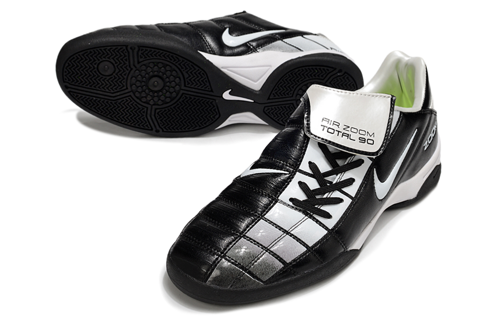 T90 Series Reverse Tongue Microfiber Indoor Flat Turf TF Soccer Shoes - Black/White/Gray