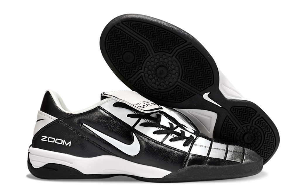 T90 Series Reverse Tongue Microfiber Indoor Flat Turf TF Soccer Shoes - Black/White/Gray