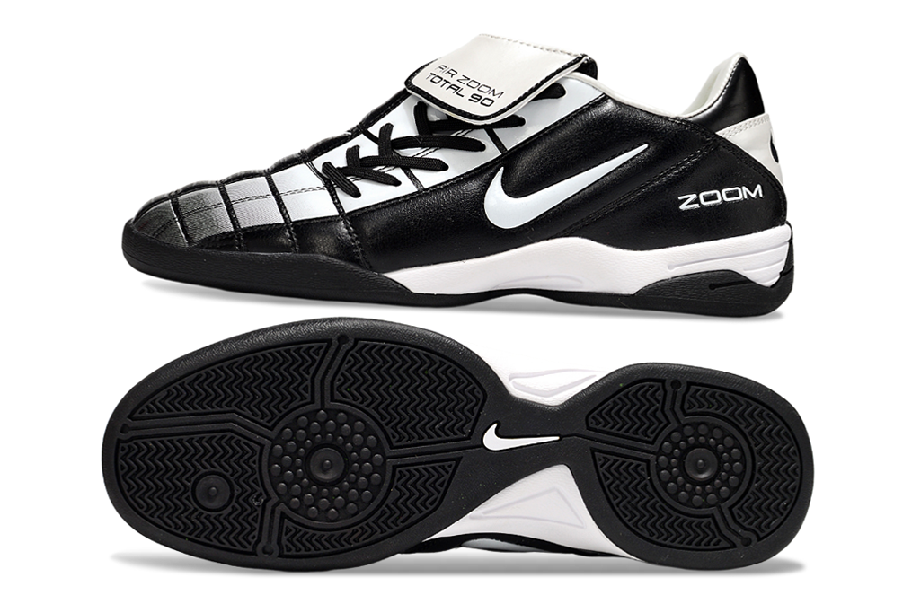 T90 Series Reverse Tongue Microfiber Indoor Flat Turf TF Soccer Shoes - Black/White/Gray