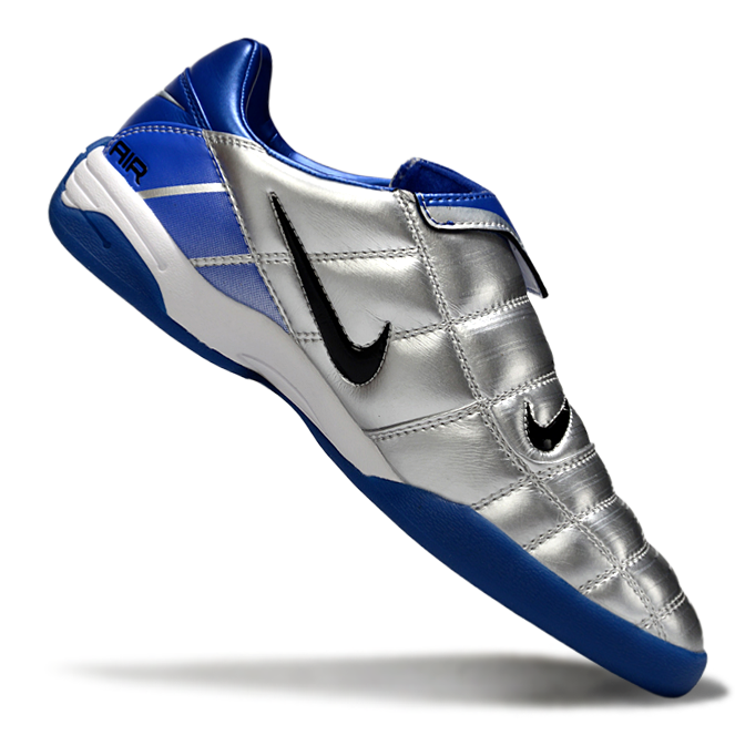 T90 Series Reverse Tongue Microfiber Indoor Flat Turf TF Soccer Shoes - Metallic Silver/Royal Blue/Black/White