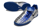 T90 Series Reverse Tongue Microfiber Indoor Flat Turf TF Soccer Shoes - Metallic Silver/Royal Blue/Black/White