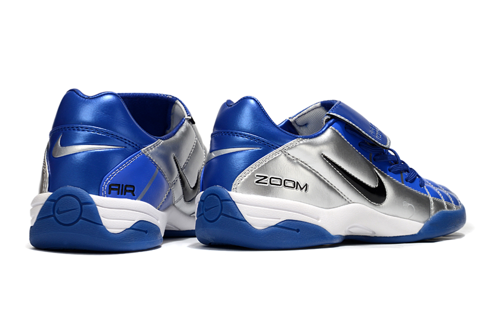 T90 Series Reverse Tongue Microfiber Indoor Flat Turf TF Soccer Shoes - Metallic Silver/Royal Blue/Black/White