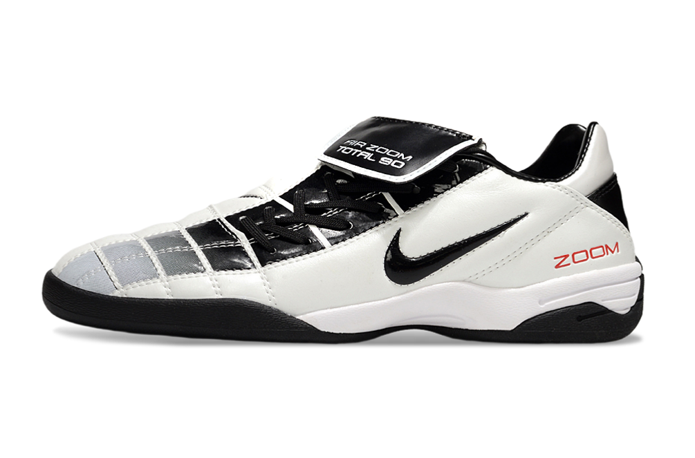 T90 Series Reverse Tongue Microfiber Indoor Flat Turf TF Soccer Shoes - Metallic Silver/White/Black