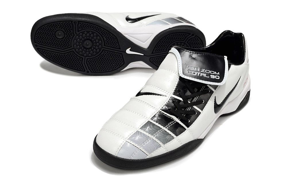 T90 Series Reverse Tongue Microfiber Indoor Flat Turf TF Soccer Shoes - Metallic Silver/White/Black