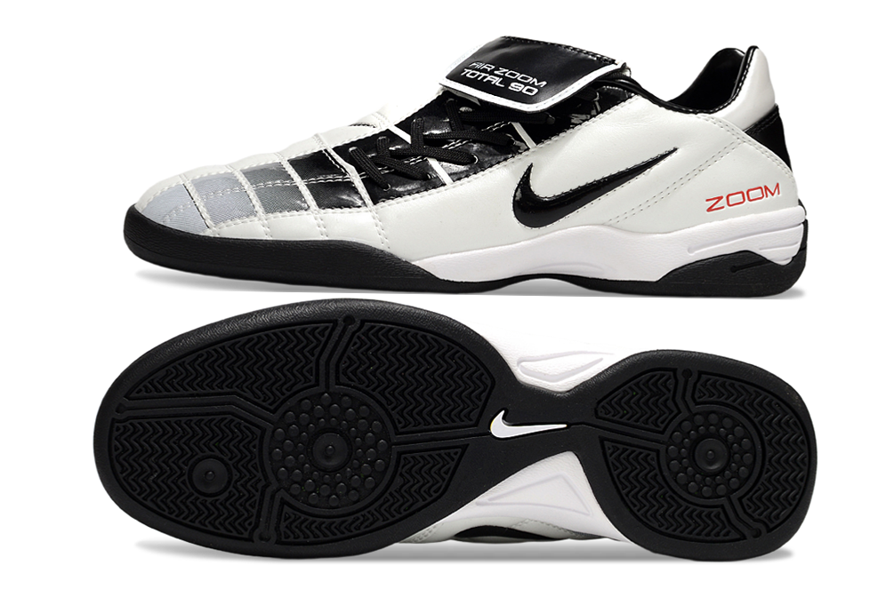 T90 Series Reverse Tongue Microfiber Indoor Flat Turf TF Soccer Shoes - Metallic Silver/White/Black