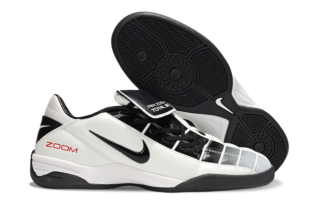 T90 Series Reverse Tongue Microfiber Indoor Flat Turf TF Soccer Shoes - Metallic Silver/White/Black