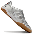 T90 Series Reverse Tongue Microfiber Indoor Flat Turf TF Soccer Shoes - Metallic Silver/White/Brown