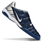 T90 Series Reverse Tongue Microfiber Indoor Flat Turf TF Soccer Shoes - Navy Blue/Metallic Silver/White