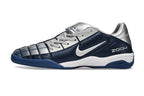 T90 Series Reverse Tongue Microfiber Indoor Flat Turf TF Soccer Shoes - Navy Blue/Metallic Silver/White