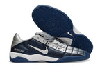 T90 Series Reverse Tongue Microfiber Indoor Flat Turf TF Soccer Shoes - Navy Blue/Metallic Silver/White