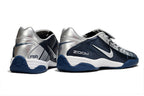 T90 Series Reverse Tongue Microfiber Indoor Flat Turf TF Soccer Shoes - Navy Blue/Metallic Silver/White