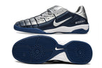 T90 Series Reverse Tongue Microfiber Indoor Flat Turf TF Soccer Shoes - Navy Blue/Metallic Silver/White