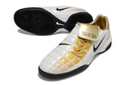 T90 Series Reverse Tongue Microfiber Indoor Flat Turf TF Soccer Shoes – White/Gold/Black